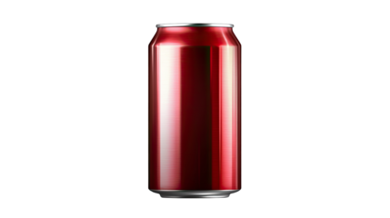 Shiny red aluminum soda can of refreshing carbonated soft drink beverage for branding mockup and packaging design isolated on white background