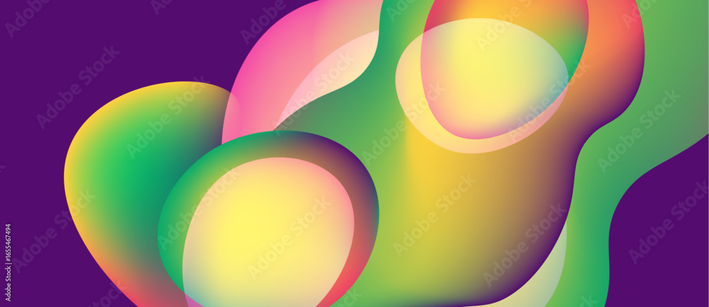 Poster abstract colorful shapes overlap, creating vibrant gradients. smooth forms suggest fluid motion, dyn