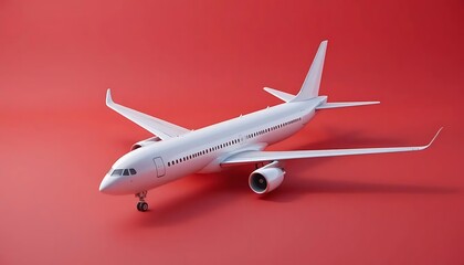 Obraz premium Miniature of airplane on red background. Aviary business concept