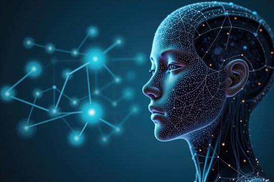 Profile view of a digital face with intricate network connections.