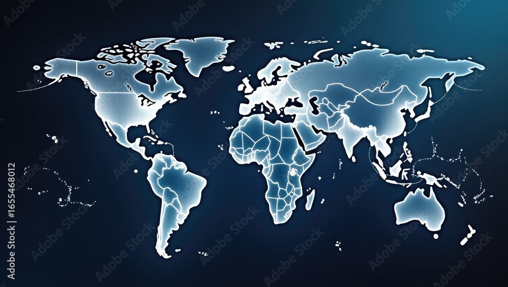 Poster global map of countries with highlighted borders.