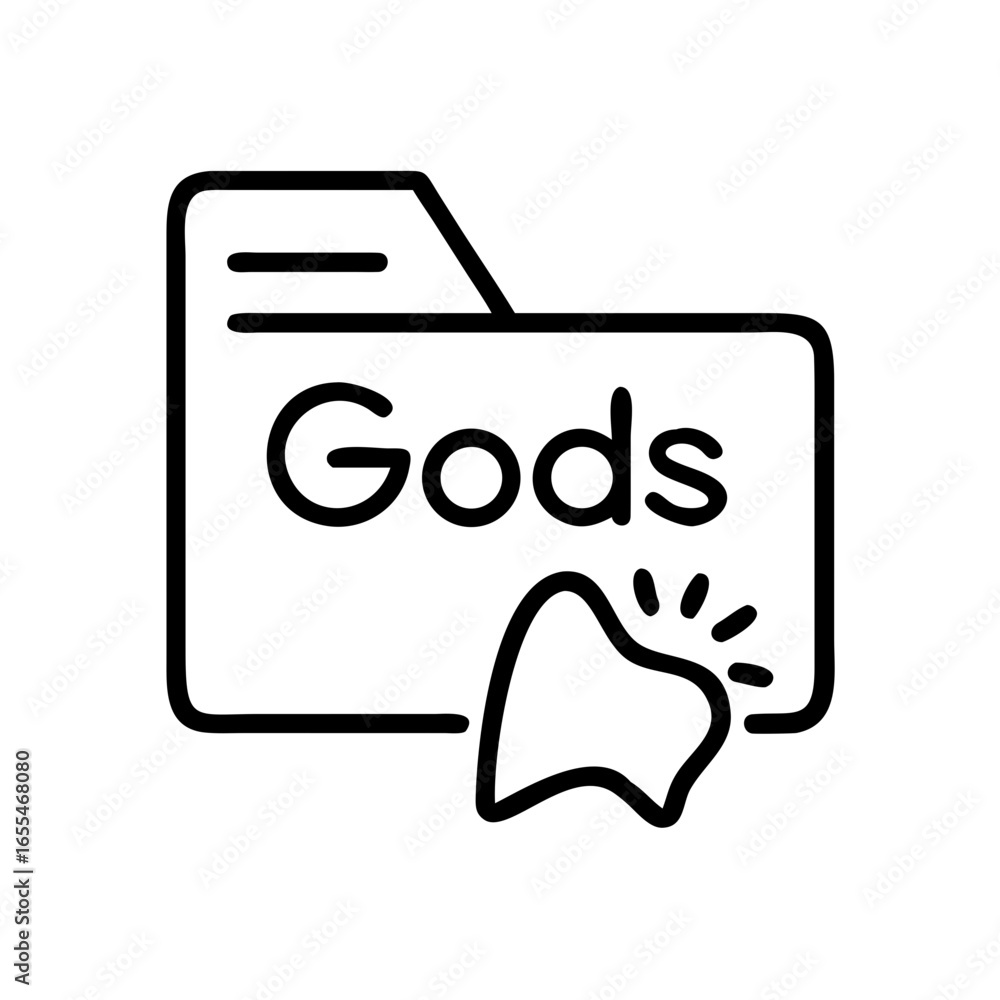 Poster outline folder labeled gods being selected by a cursor with a selection indicator icon feature