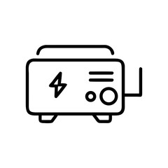 Illustration of a portable generator with a lightning bolt and controls in a simple line drawing style