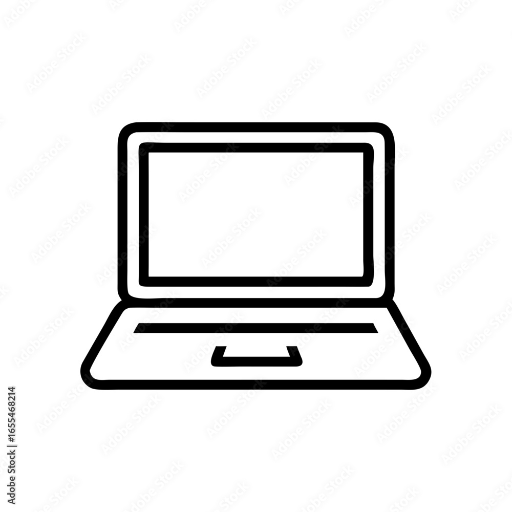 Aufkleber illustration of a simple laptop with a blank screen and a visible keyboard in black outline style