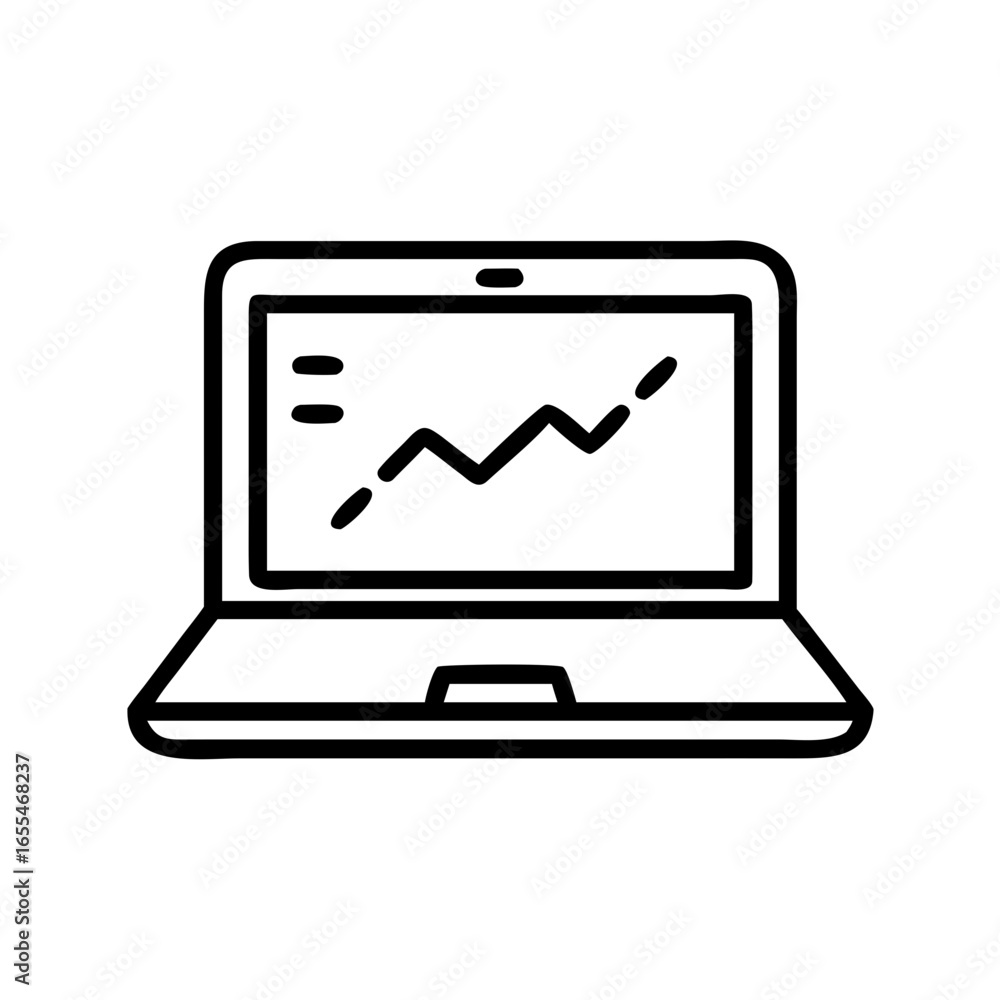 Poster laptop displaying a line graph with upward trend in a minimalist black and white outline style icon