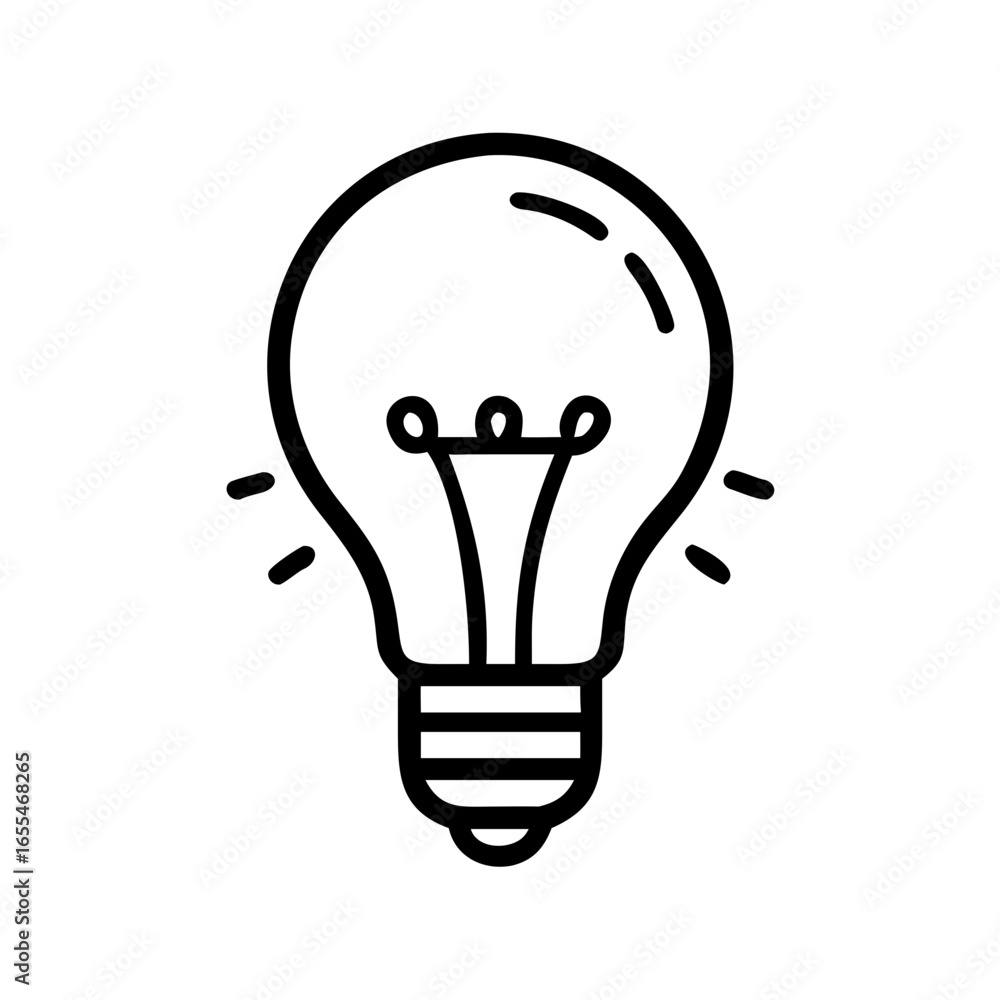 Poster illustration of a light bulb with visible filament and base design on a plain white background view