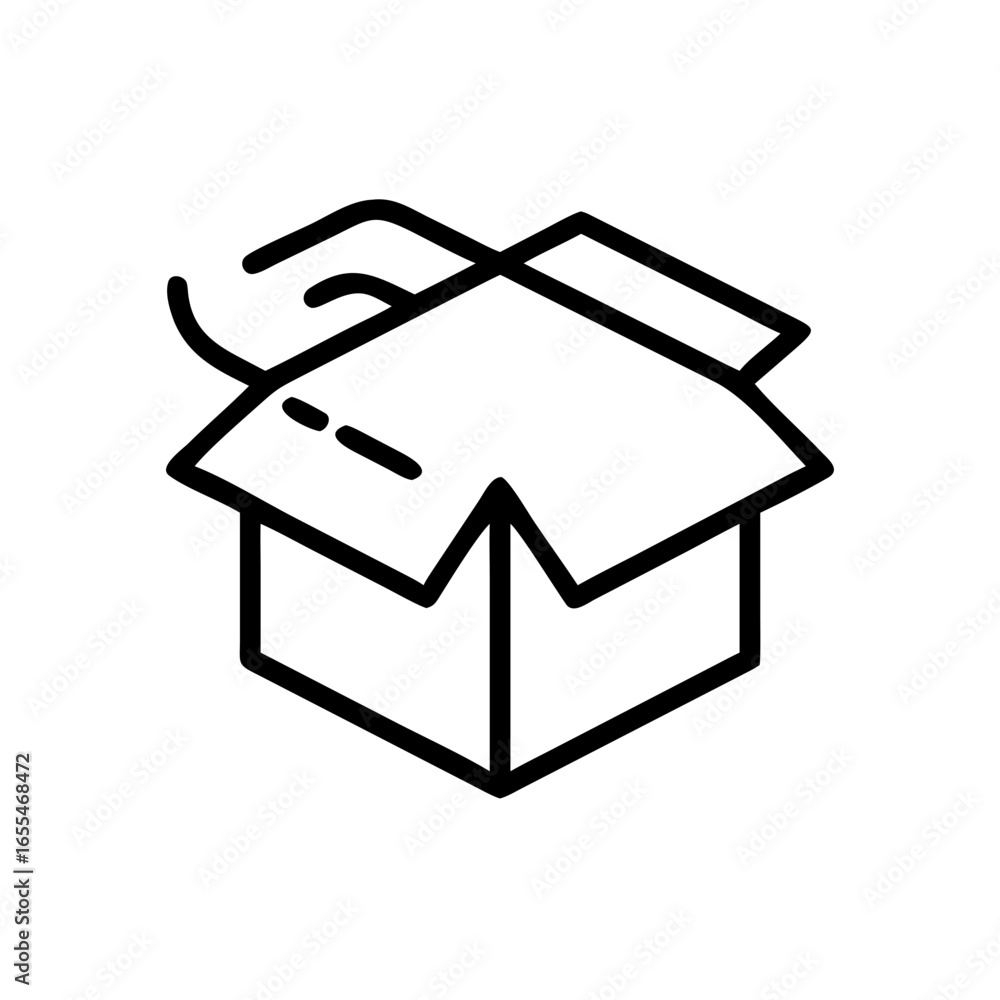Leinwandbilder hand reaching into an open cardboard box with dashed lines on top in a simple line drawing style
