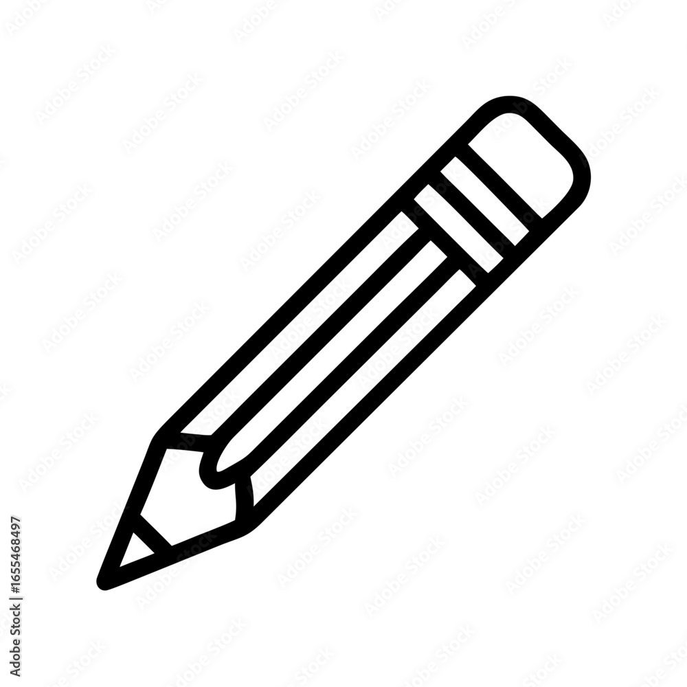 Poster illustration of a simple pencil with an eraser and graphite tip on a white background in line art st