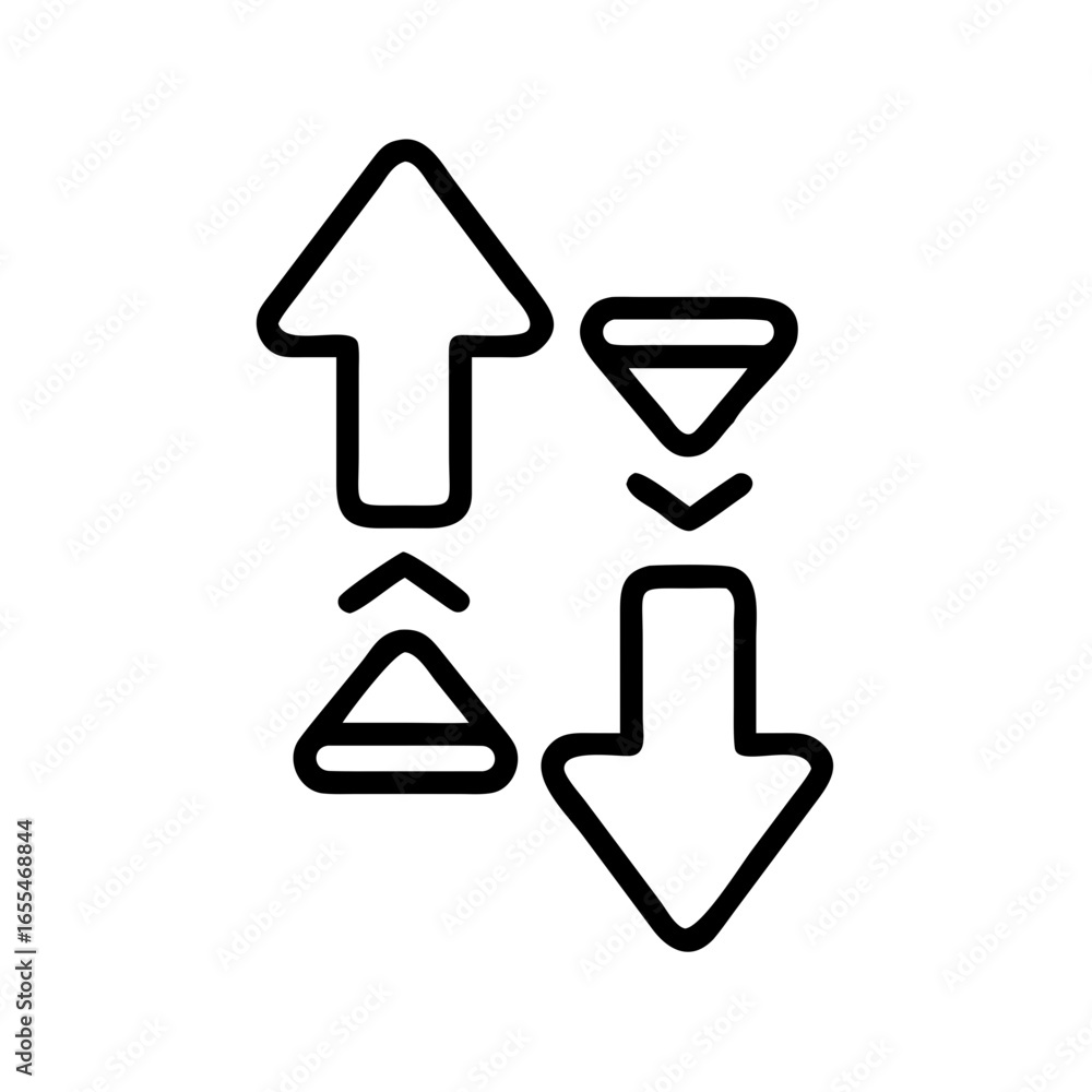 Aufkleber up and down arrows indicating sort or transfer functionality in a simple black line drawing style ic