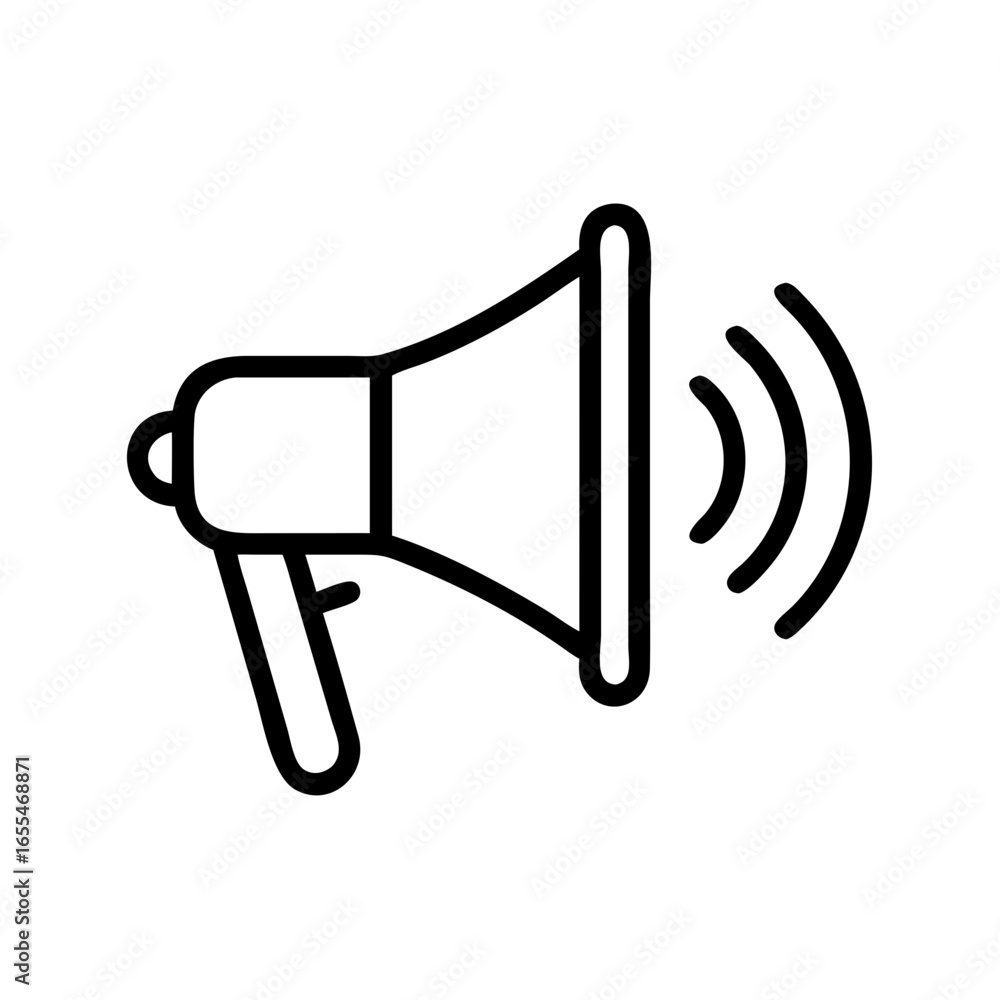 Aufkleber outline drawing of a megaphone with sound waves emanating from it in a simple black and white design