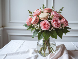 A low-angle floral setup in macaron hues, ideal for chic, French-inspired lifestyle imagery.