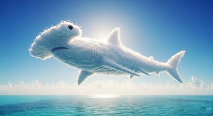 Surreal Hammerhead Shark Cloud Over the Ocean