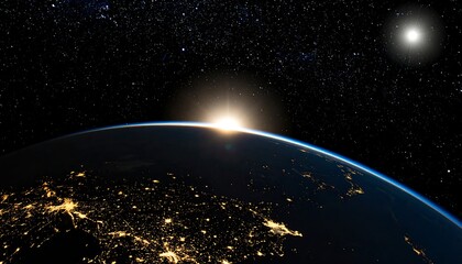 Obraz premium Earthrise Sunrise Space View Nightlights