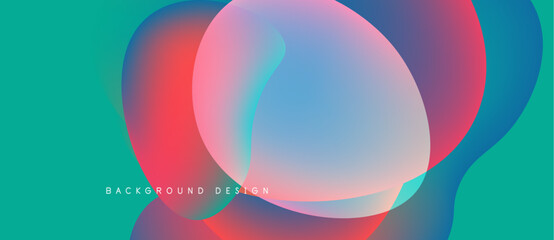 Abstract vibrant shapes overlap. Teal background provides contrast. Modern design evokes fluidity, energy, visual interest.