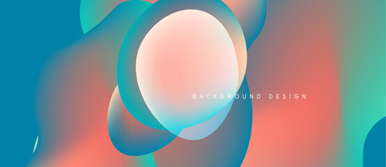 Abstract fluid shapes blend, creating vibrant color gradients. Soft pinks, blues dominate composition. Modern design element.