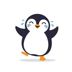 Fototapeta premium A cheerful, crying cartoon penguin illustration.
