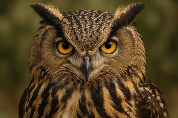 Obraz premium Detailed owl face portrait with piercing eyes showcasing magnificent wildlife photography and natural beauty