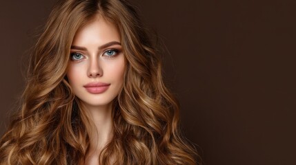 Fototapeta premium Woman with wavy brown hair portrait