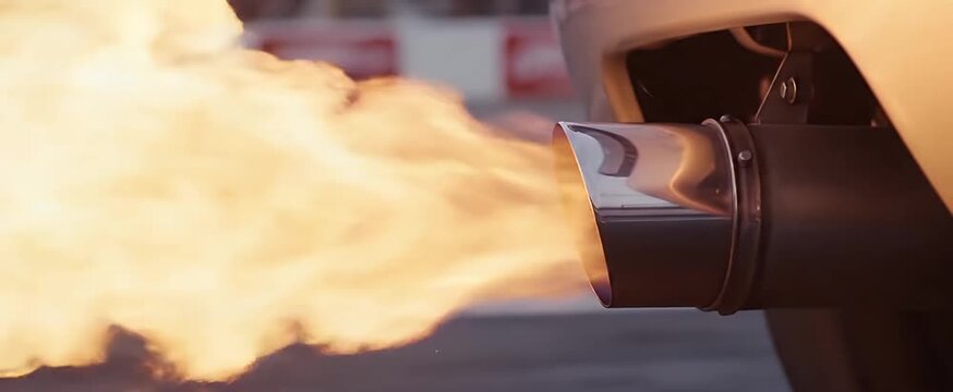 Performance Car Exhaust Flames and Sparks on Track