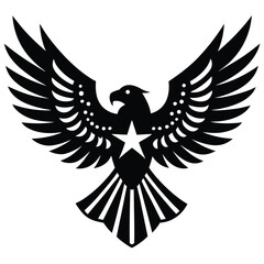 Obraz premium Black eagle with outstretched wings and star white