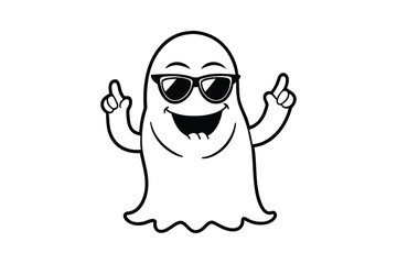 Obraz premium Cartoon ghost wearing sunglasses dancing silhouette isolated on white background
