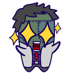 Sticker Kawaii Halloween Event - Cute Professor Frankenstein Character with Expressions