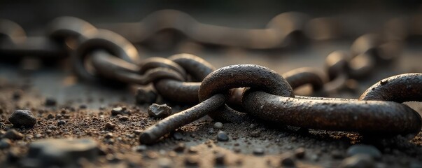 A symbolic image depicting the concept of slavery through chained objects, emphasizing the oppression and restriction of freedom , despair, symbolic