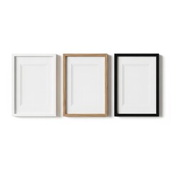 Three empty picture frames in different styles isolated on white background