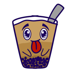 Sticker Kawaii Cute Boba Milk Character with Expressions