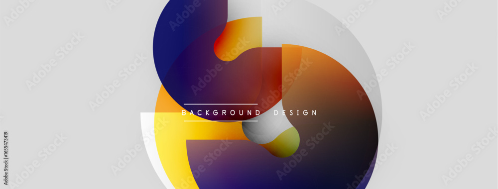 Poster abstract shapes overlap, creating dynamic visual effect. gradient colors blend, forming modern backg