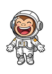 A cheerful cartoon monkey astronaut wearing a white space suit, smiling and ready for adventure.