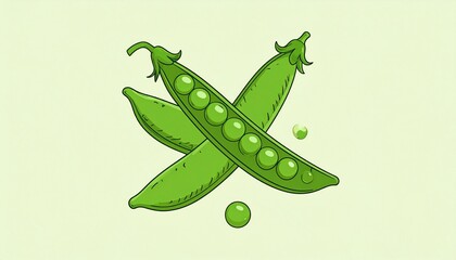 Two pea pods, filled with plump peas, cross gracefully against a soft, light background.