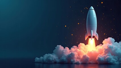 Rocket launching into the night sky.