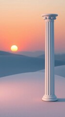 White pillar on the background of the sunset in the desert.