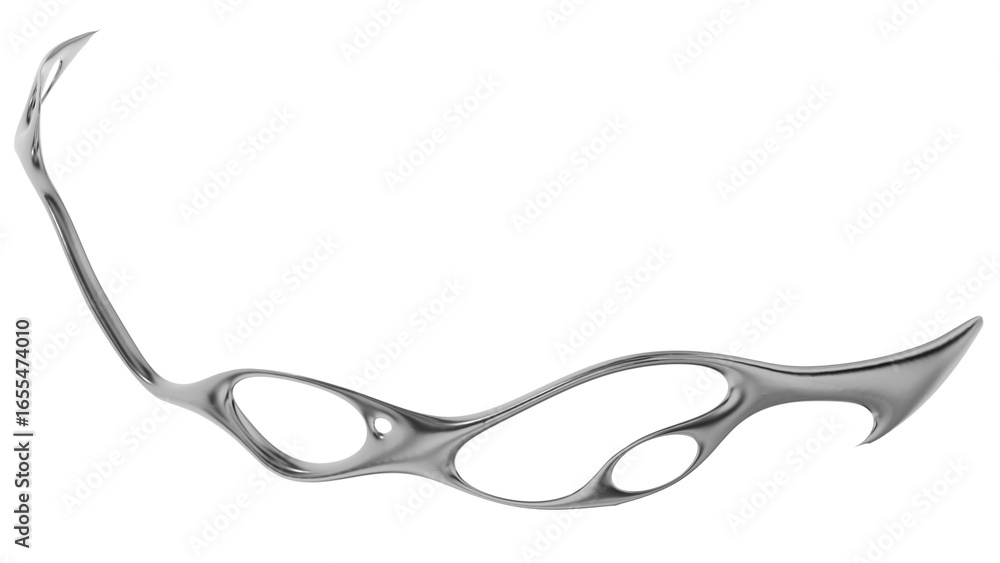 Poster sleek abstract metal render of a curving arrow-like element with a glossy finish. perfect for symbol