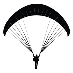 Paraglider descending with open canopy parachute silhouette