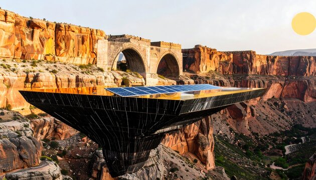 Modern structure hovering over canyon