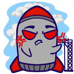 Sticker Kawaii Cute Rocket Character with Expressions