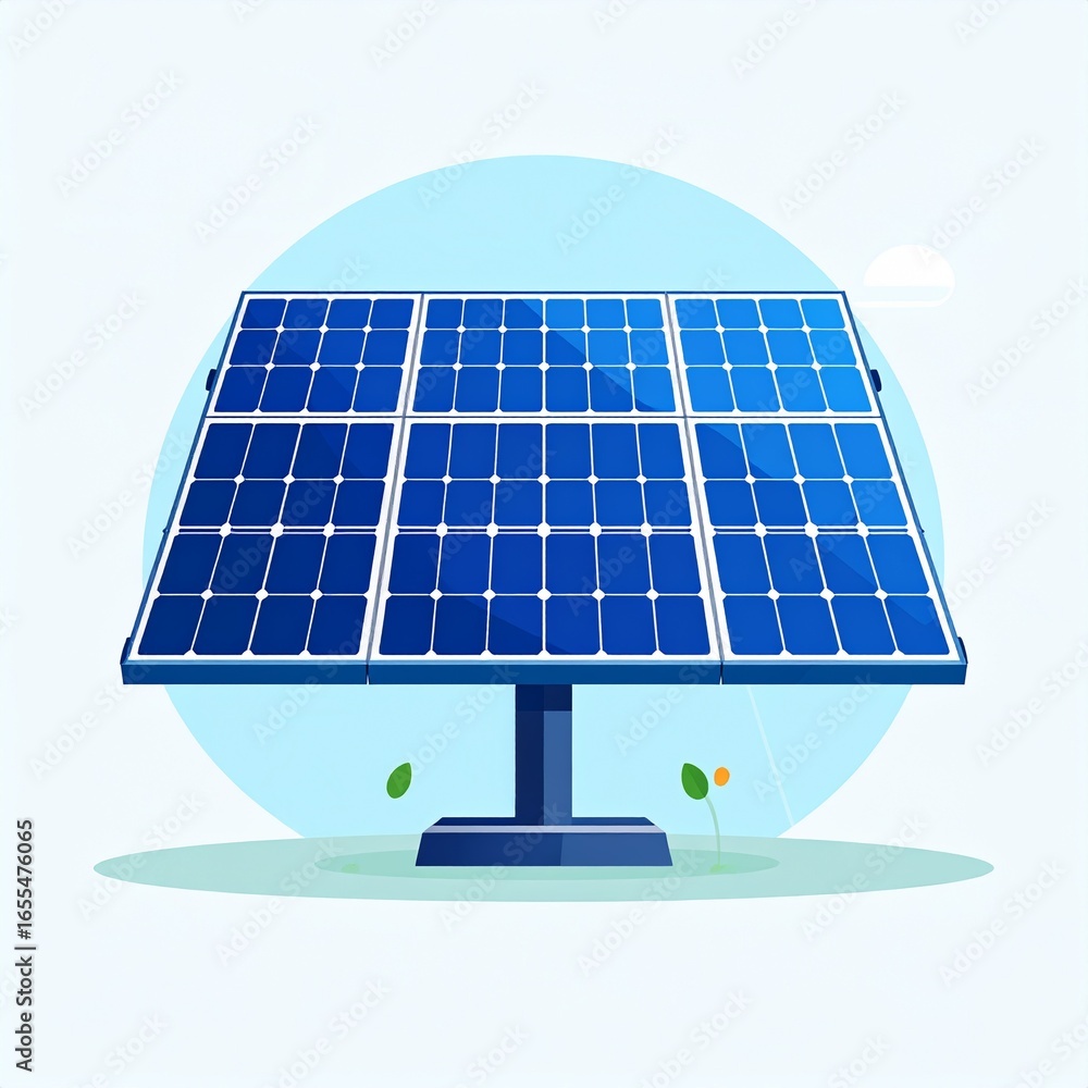 Poster a large, flat panel solar array sits atop a sturdy support structure, designed for efficient solar e