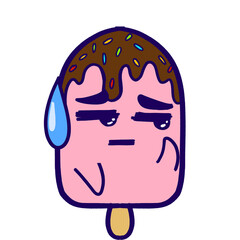 Sticker Kawaii Cute Strawberry Stick Ice Cream with Melted Chocolate and Sprinkles on Top Character with Expressions