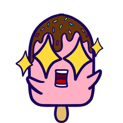 Sticker Kawaii Cute Strawberry Stick Ice Cream with Melted Chocolate and Sprinkles on Top Character with Expressions