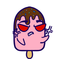 Sticker Kawaii Cute Strawberry Stick Ice Cream with Melted Chocolate and Sprinkles on Top Character with Expressions