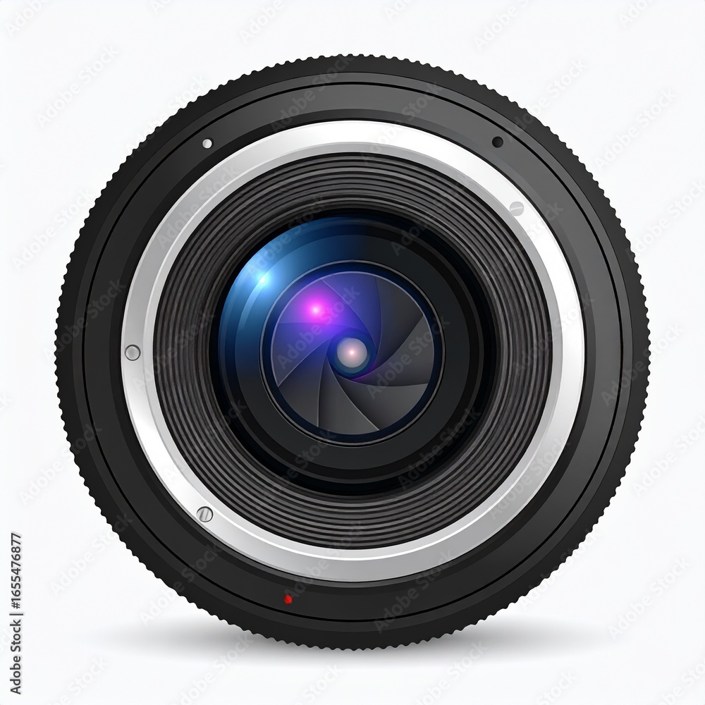 Poster close-up view of a modern camera lens, highlighting intricate details and showcasing a luminous effe