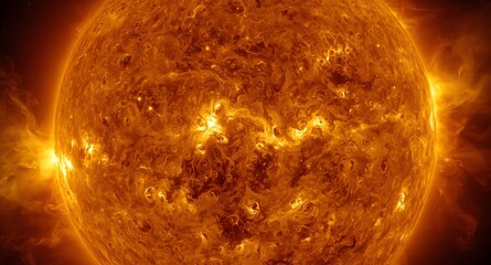 high-resolution image of sun corona with solar flares and dynamic energy patterns