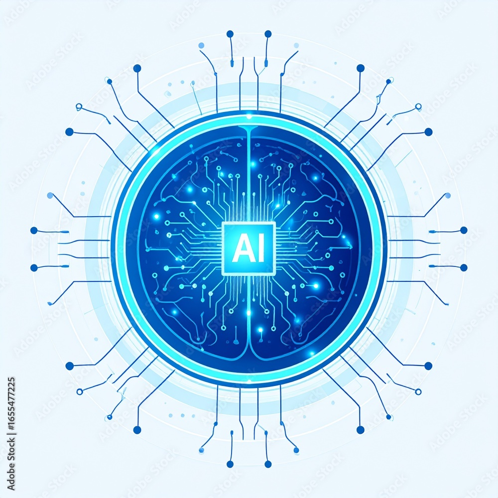 Poster a futuristic illustration displays a stylized brain with intricate circuit board patterns, highlight
