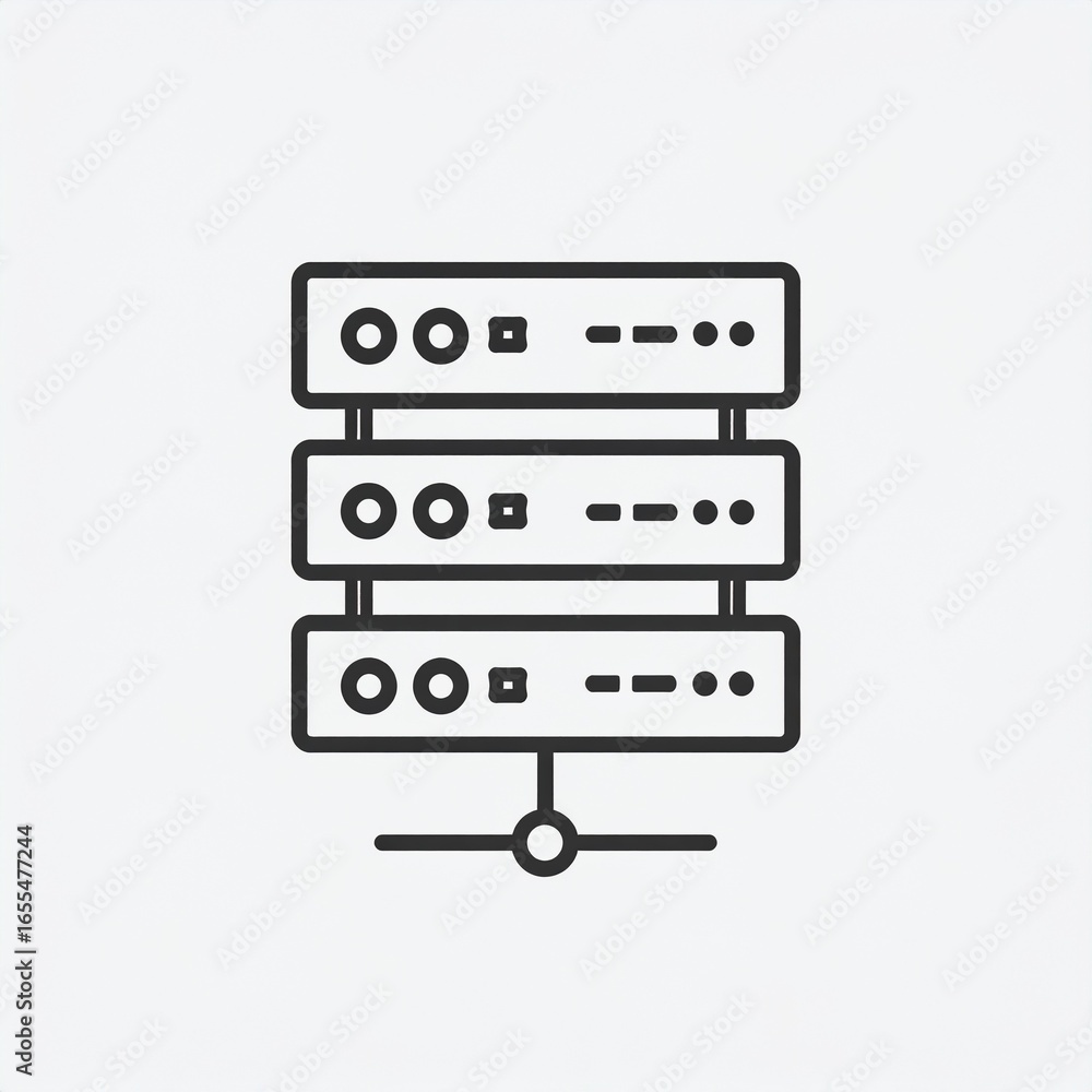 Poster a simple, linear graphic depicts a server rack connected to a network hub.