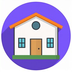 A simple, flat icon of a house with a vibrant purple background.