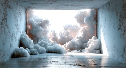 Empty room, clouds through window