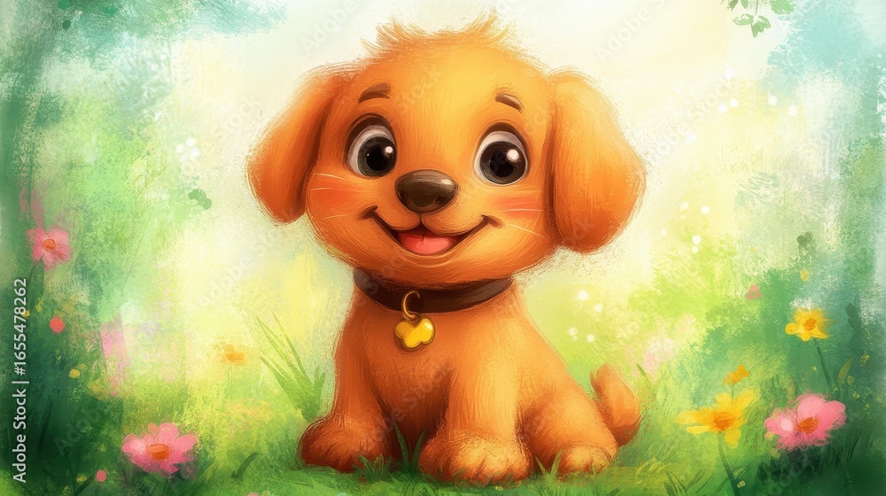 Poster adorable pastel puppy icon in a charming 2d style, perfect for adding a playful touch to your design