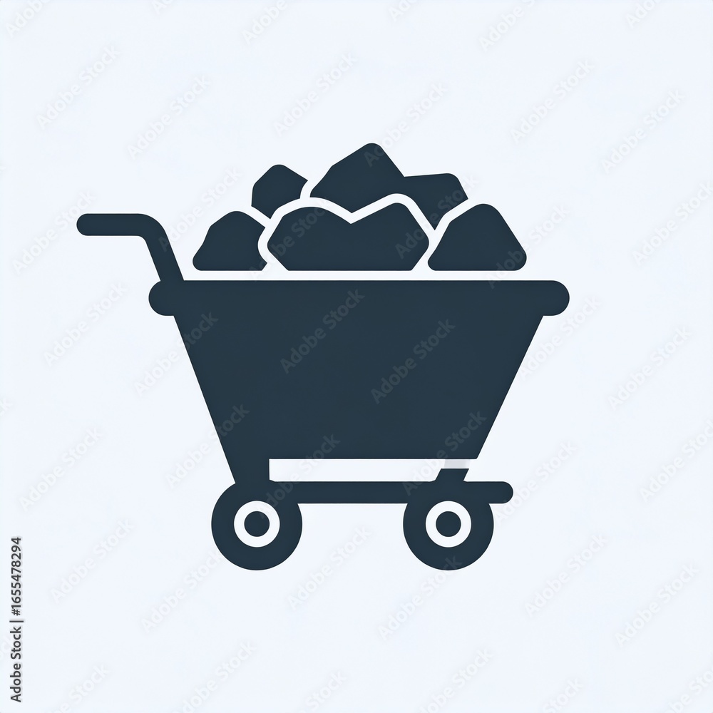 Poster dark silhouette of a mining cart filled with coal, conveying a simple and functional design.